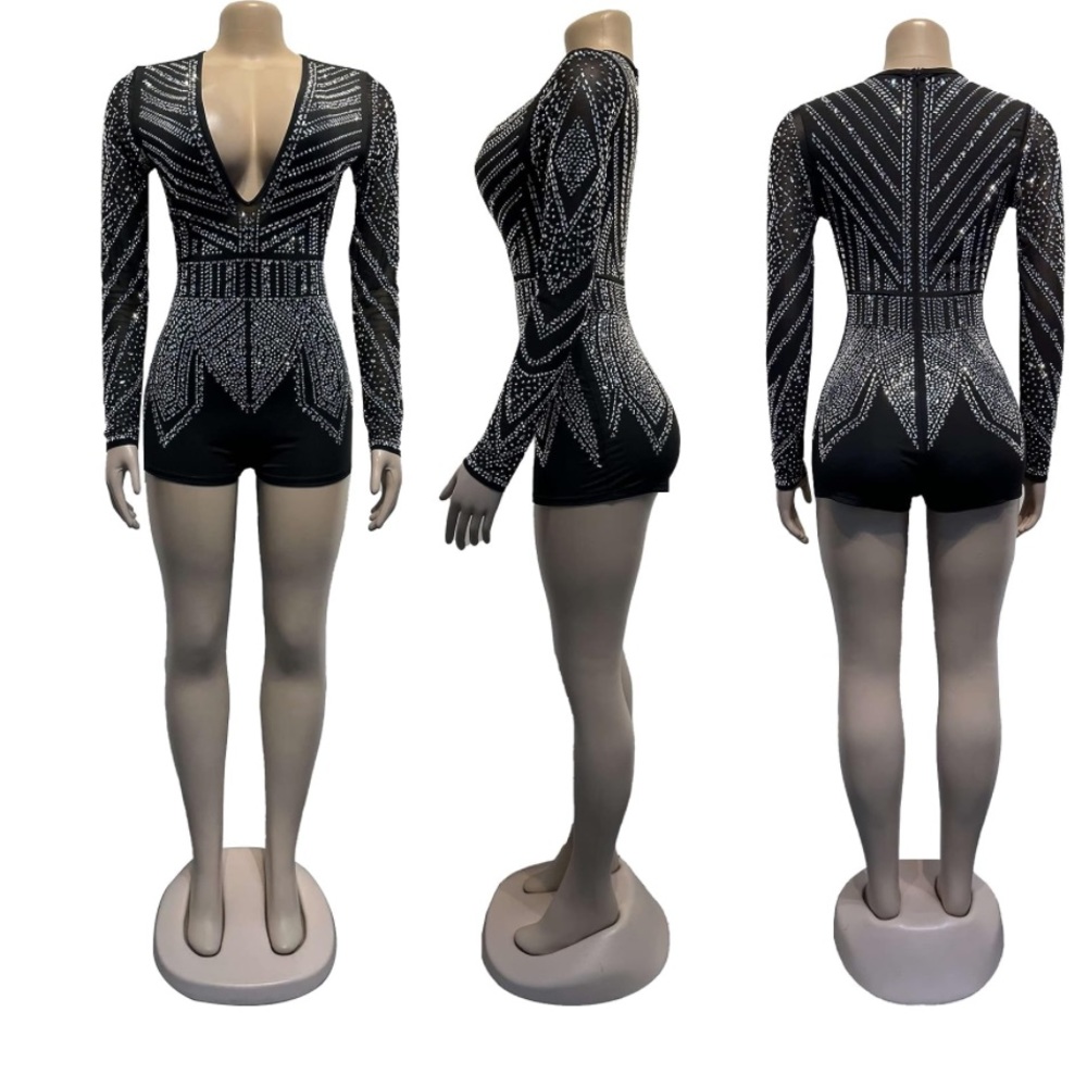 Sexy Women Hot Drilling Process Jumpsuit Long Sleeve Tights Party Club Night